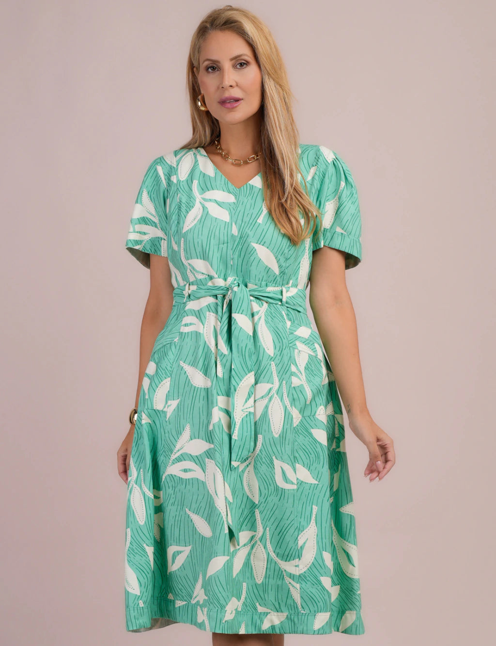 Vestido Midi Alfaiataria Estampado Verde