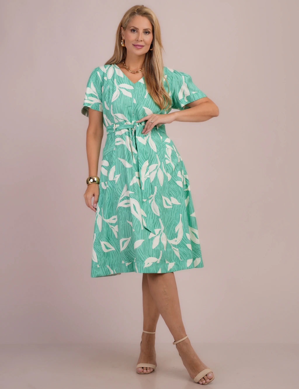 Vestido Midi Alfaiataria Estampado Verde