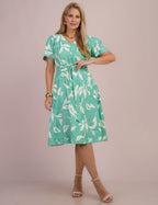 Vestido Midi Alfaiataria Estampado Verde