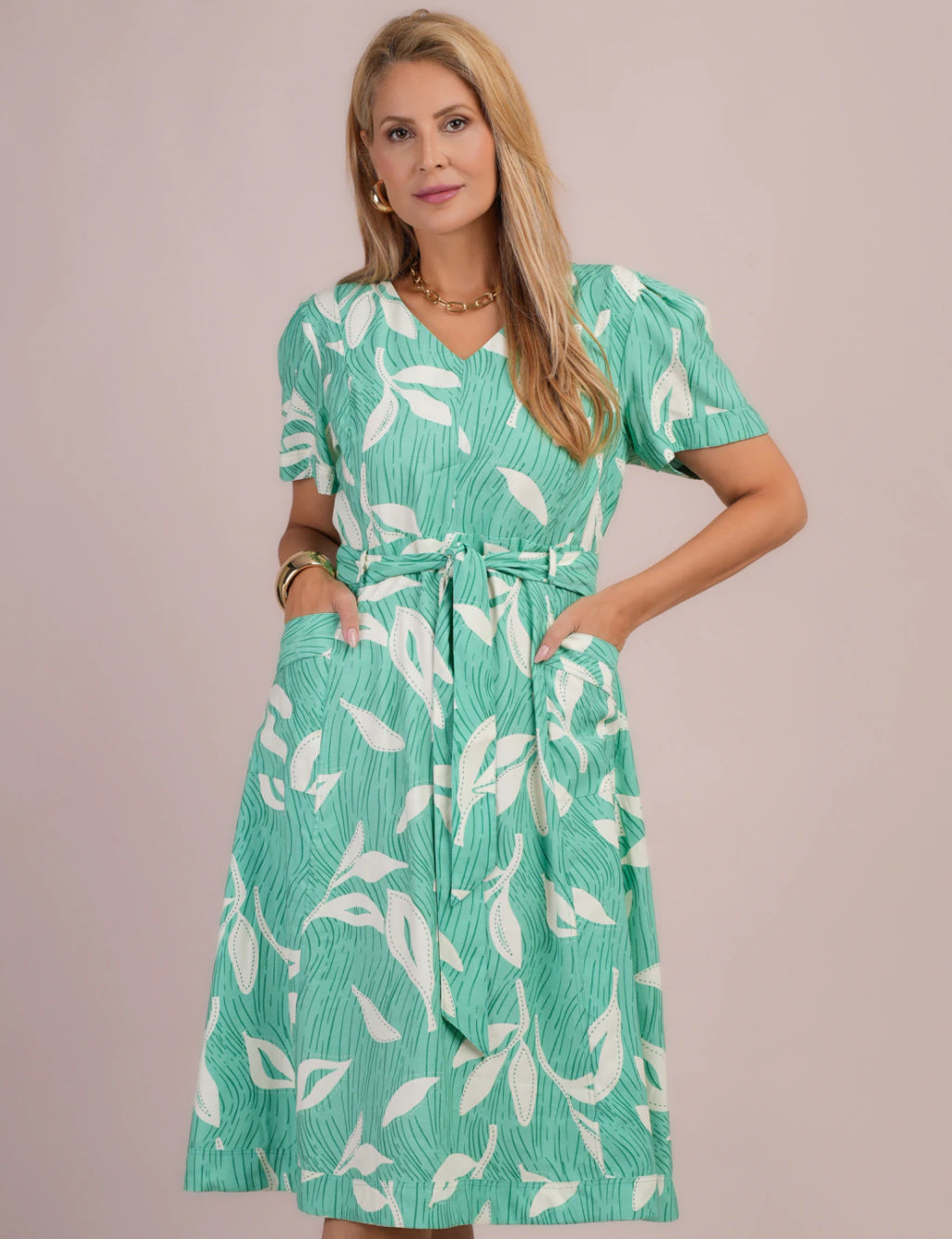 Vestido Midi Alfaiataria Estampado Verde