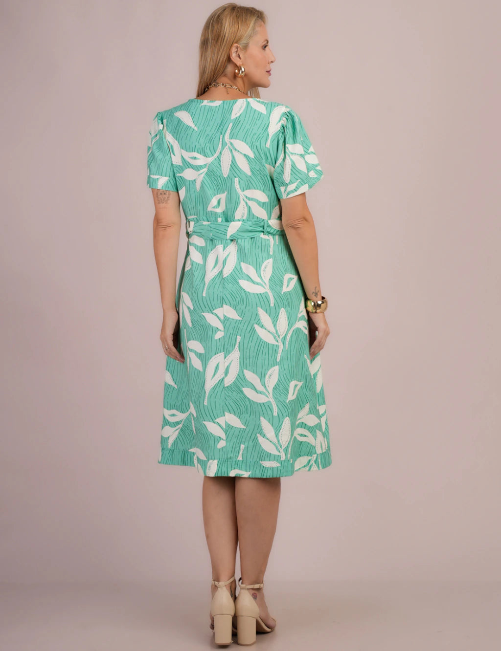 Vestido Midi Alfaiataria Estampado Verde