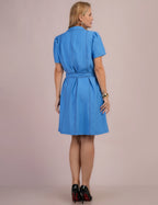 Vestido Curto Com Zíper Frente Azul