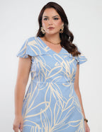Vestido Curto Alfaiataria Estampado Azul