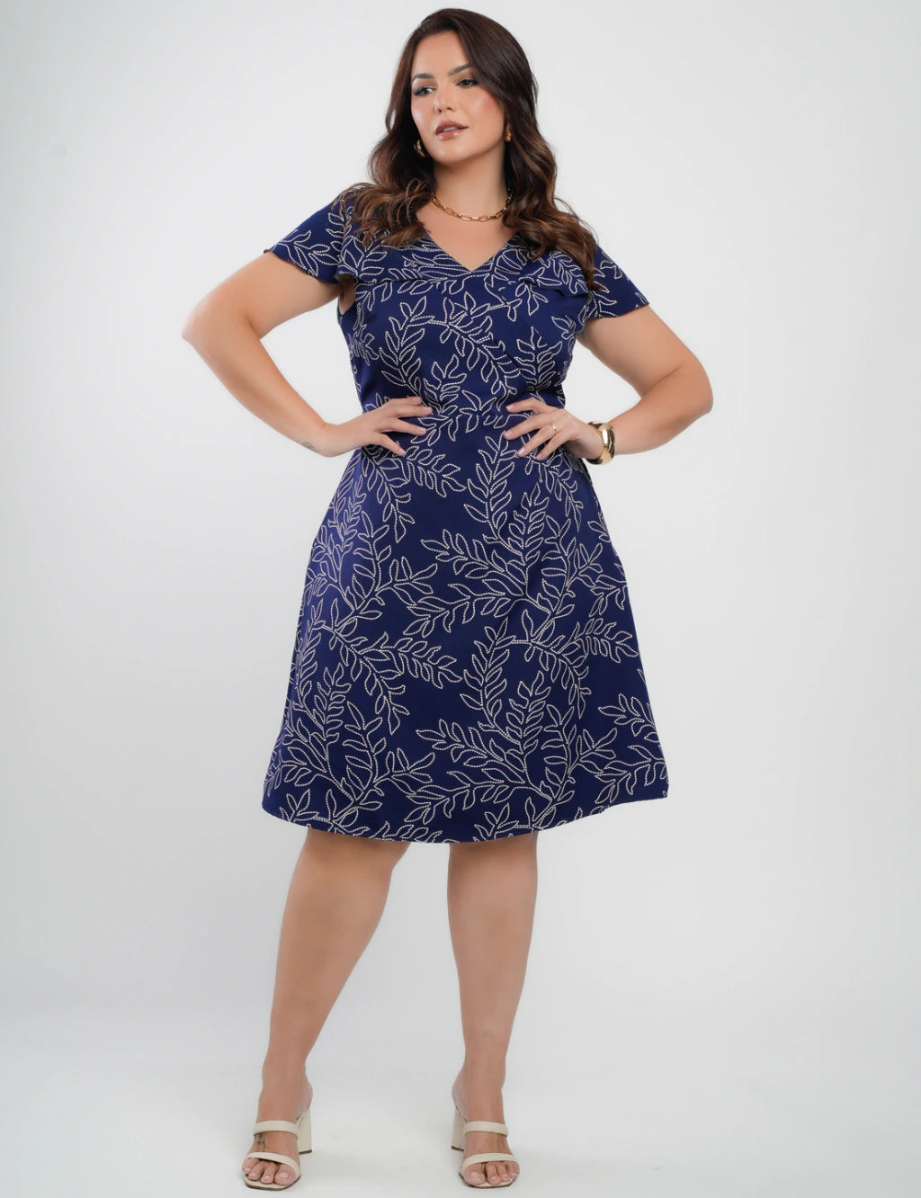 Vestido Curto Alfaiataria Estampado Marinho