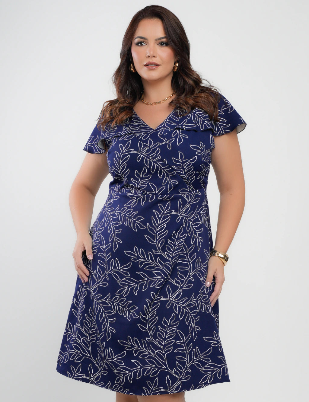 Vestido Curto Alfaiataria Estampado Marinho