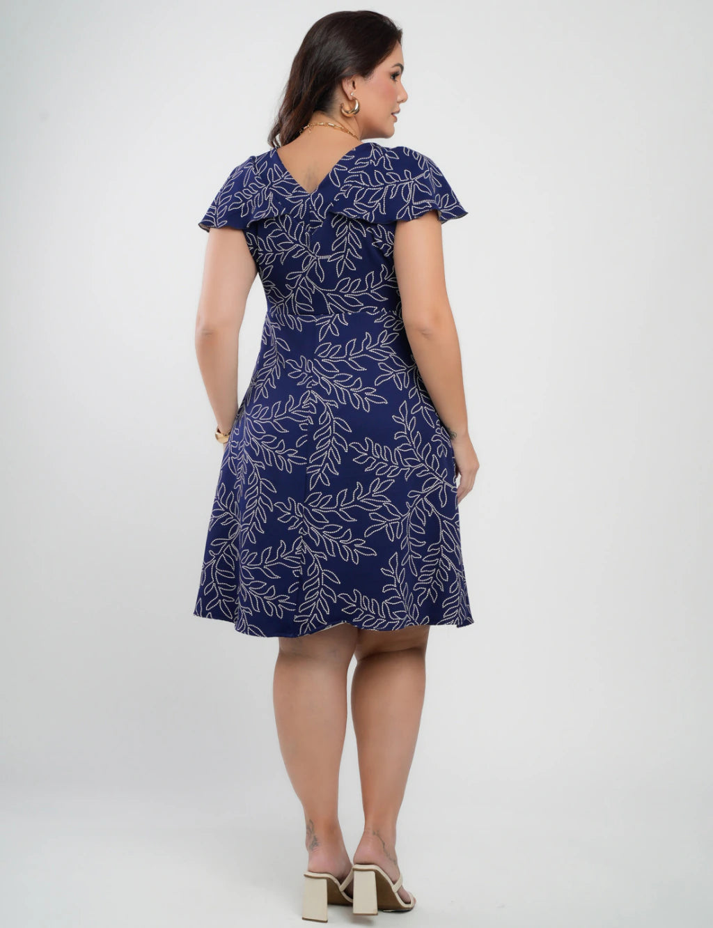 Vestido Curto Alfaiataria Estampado Marinho