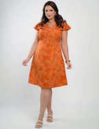 Vestido Curto Alfaiataria Estampado Laranja