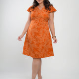 Vestido Curto Alfaiataria Estampado Laranja