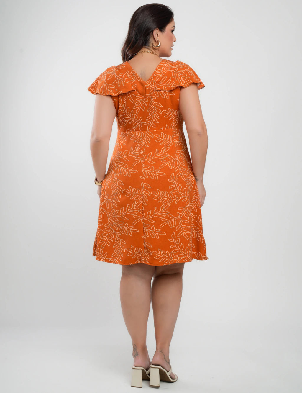 Vestido Curto Alfaiataria Estampado Laranja