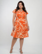 Vestido Curto Alfaiataria Estampado Laranja Claro