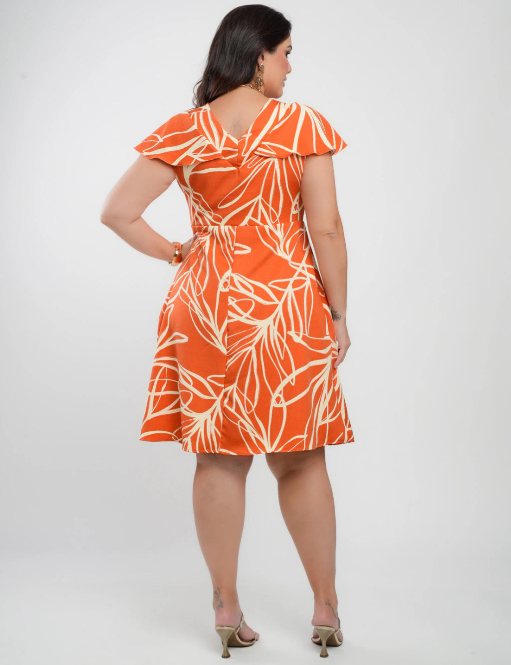 Vestido Curto Alfaiataria Estampado Laranja Claro