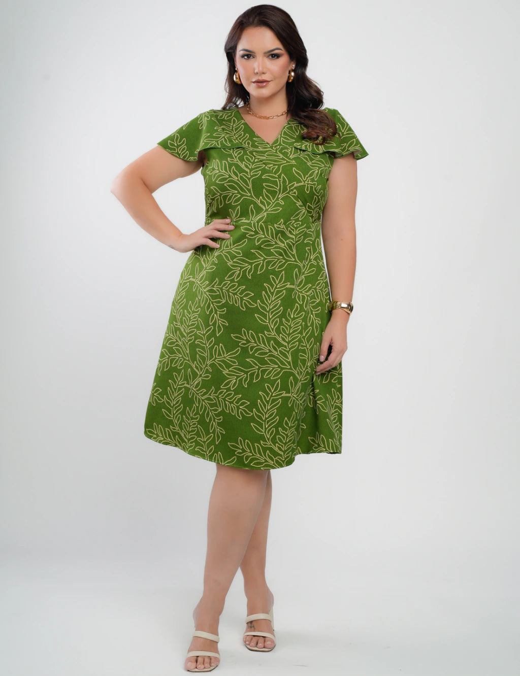 Vestido Curto Alfaiataria Estampado Verde
