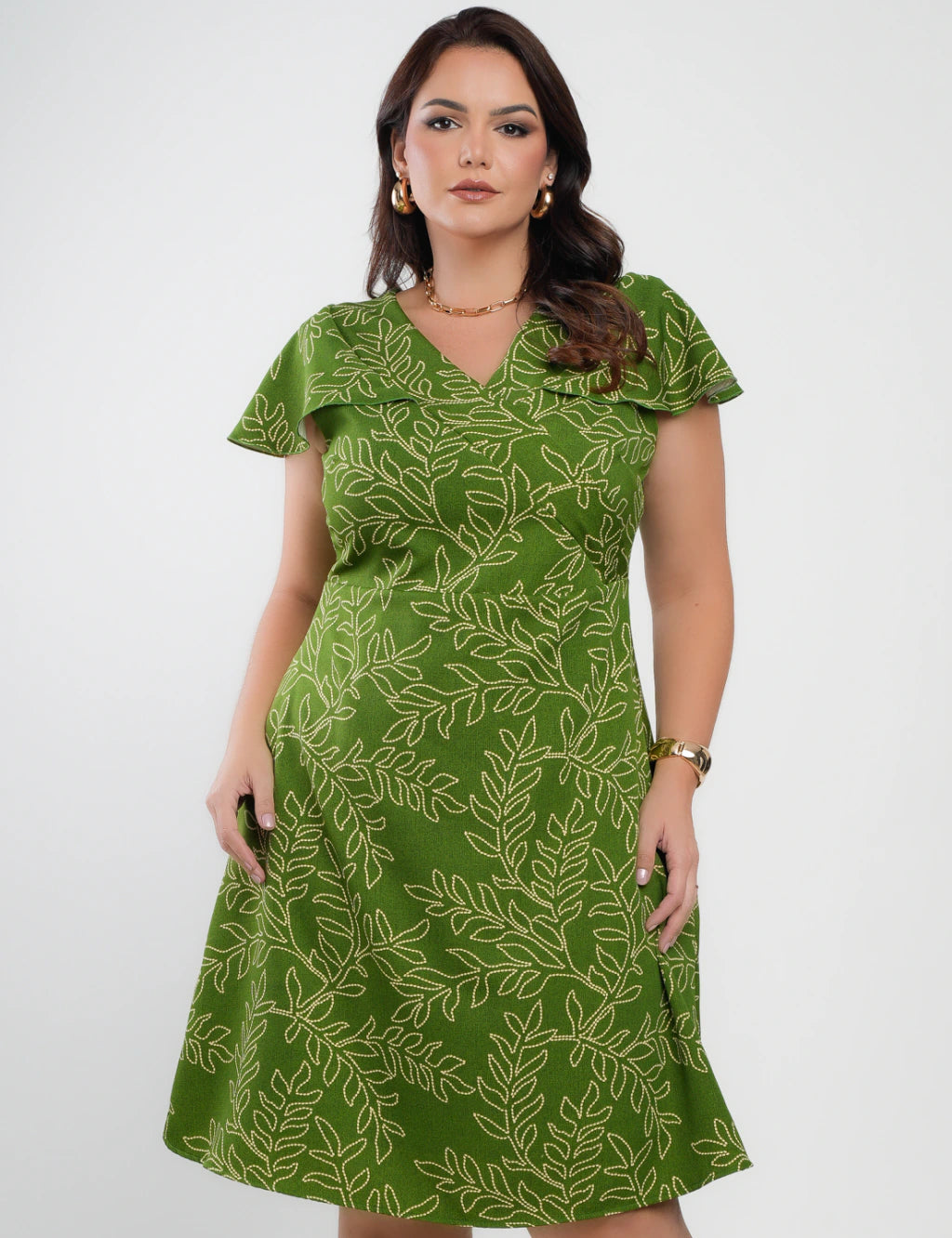 Vestido Curto Alfaiataria Estampado Verde