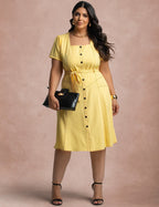 Vestido Curto Frente Pesponto Amarelo