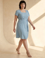 Vestido Curto Frente Pesponto Azul