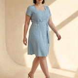 Vestido Curto Frente Pesponto Azul