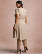 Vestido Curto Frente Pesponto Bege