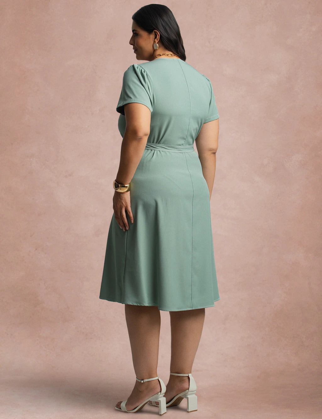Vestido Curto Frente Pesponto Verde