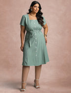 Vestido Curto Frente Pesponto Verde