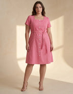 Vestido Curto Frente Pesponto Rosa