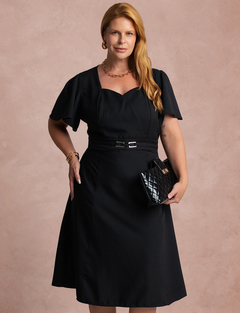 Vestido Midi Cintura Com Fivela Preto