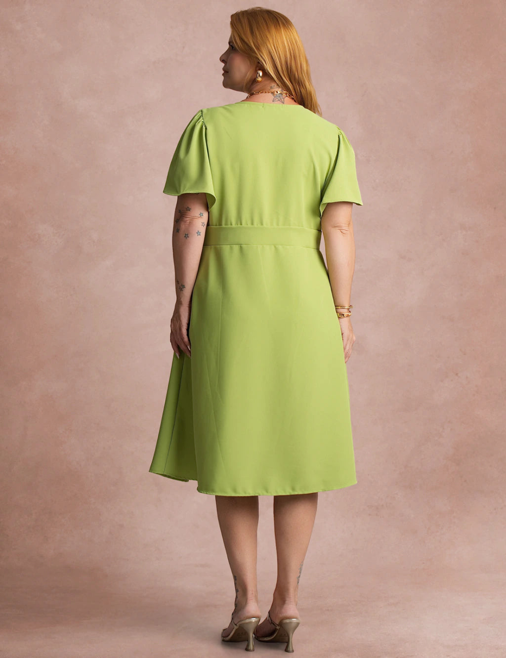 Vestido Midi Cintura Com Fivela Verde