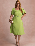 Vestido Midi Cintura Com Fivela Verde