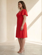 Vestido Midi Cintura Com Fivela Vermelho