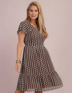 Vestido Midi Com Bordado Marrom