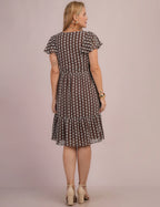 Vestido Midi Com Bordado Marrom