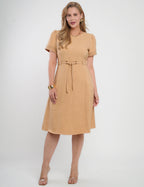 Vestido Midi Alfaiataria Com Pesponto Bege