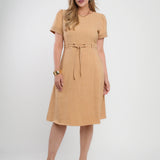 Vestido Midi Alfaiataria Com Pesponto Bege