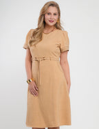 Vestido Midi Alfaiataria Com Pesponto Bege