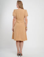 Vestido Midi Alfaiataria Com Pesponto Bege