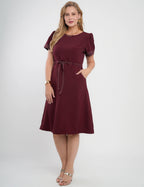 Vestido Midi Alfaiataria Com Pesponto Vinho