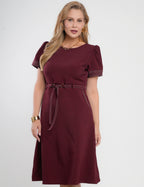 Vestido Midi Alfaiataria Com Pesponto Vinho