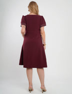 Vestido Midi Alfaiataria Com Pesponto Vinho