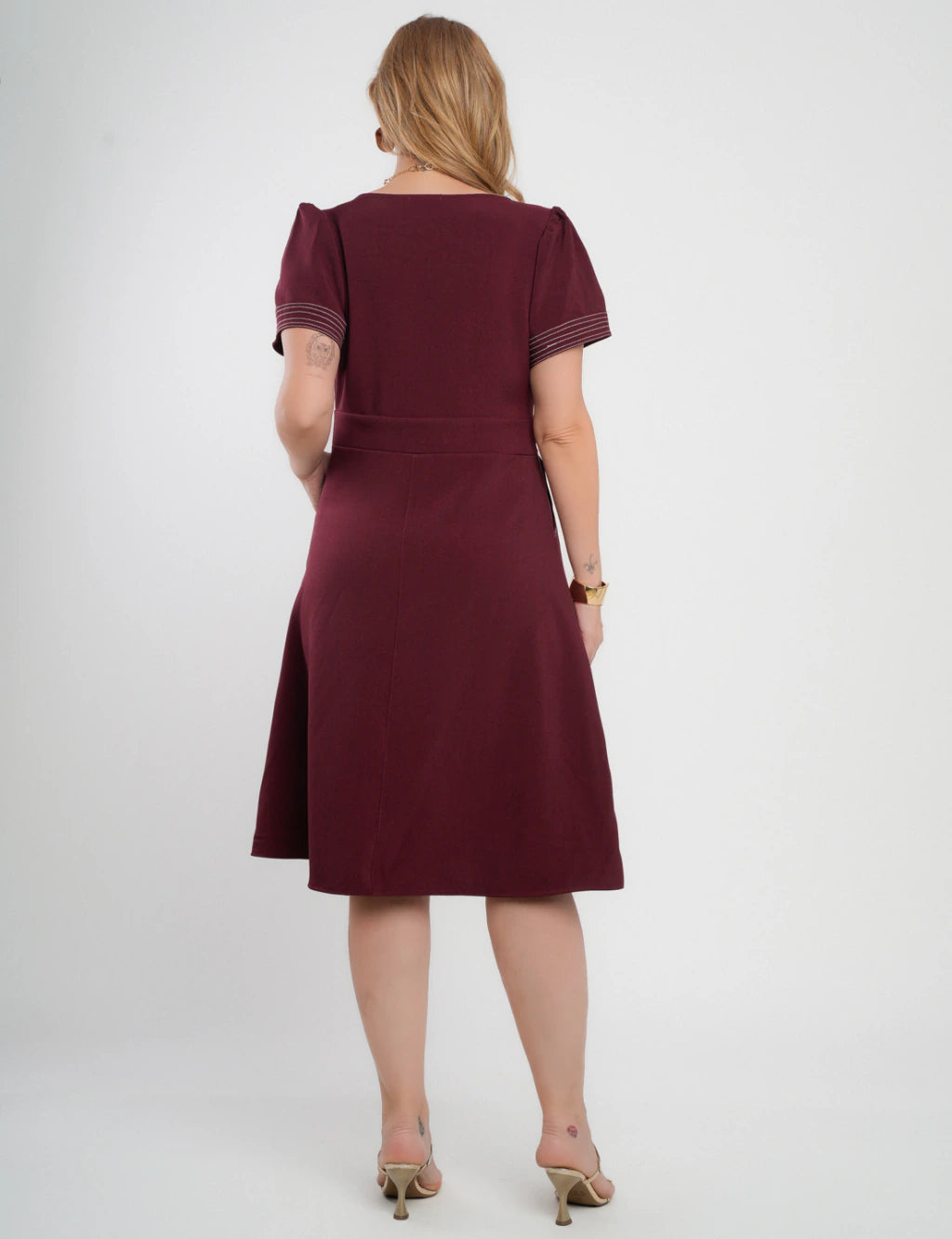 Vestido Midi Alfaiataria Com Pesponto Vinho