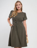 Vestido Midi Alfaiataria Com Pesponto Musgo