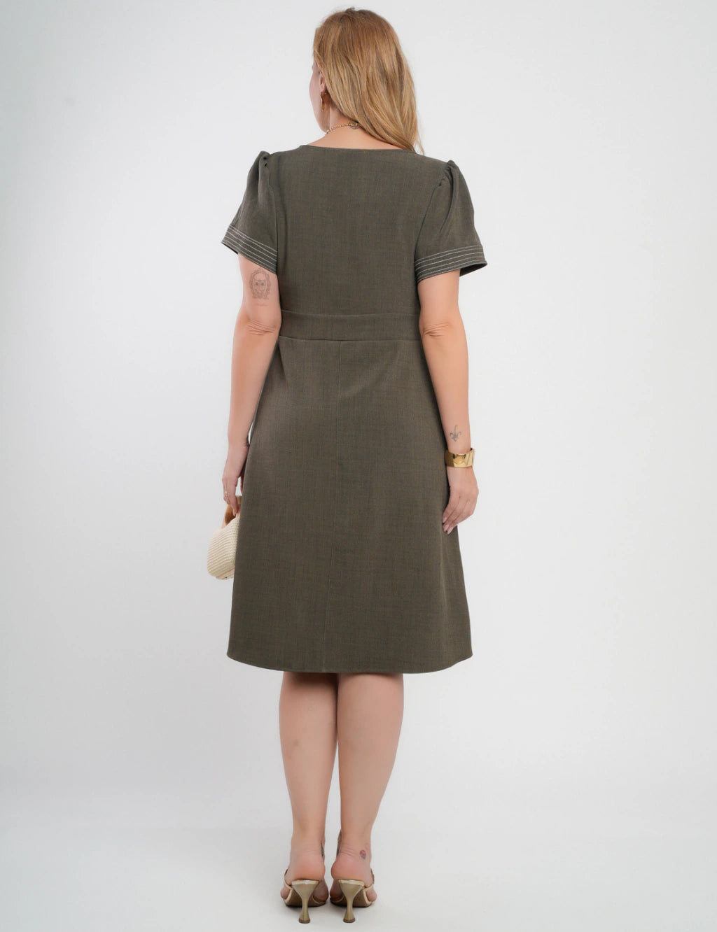 Vestido Midi Alfaiataria Com Pesponto Musgo