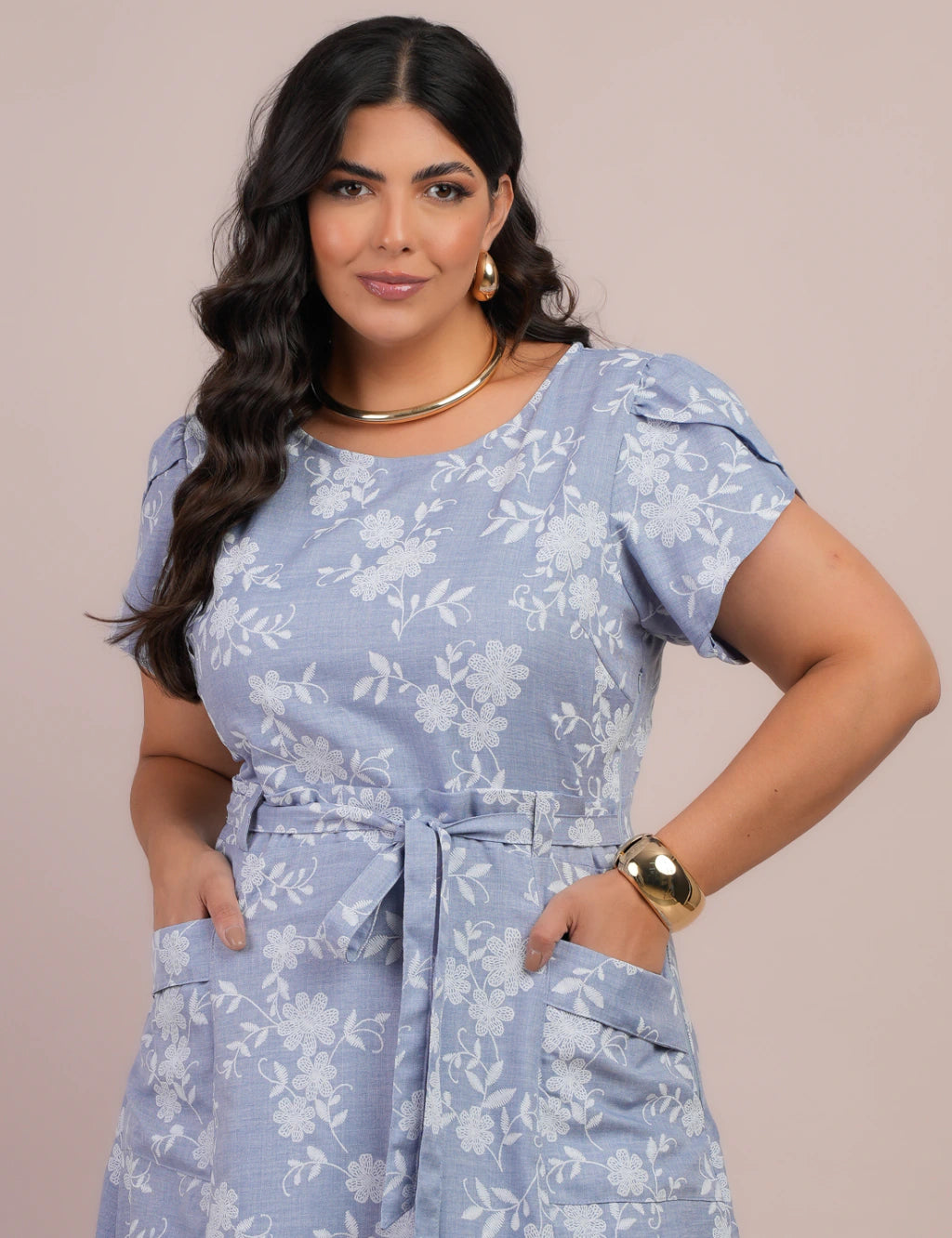 Vestido Curto Alfaiataria Com Textura Bolso Azul