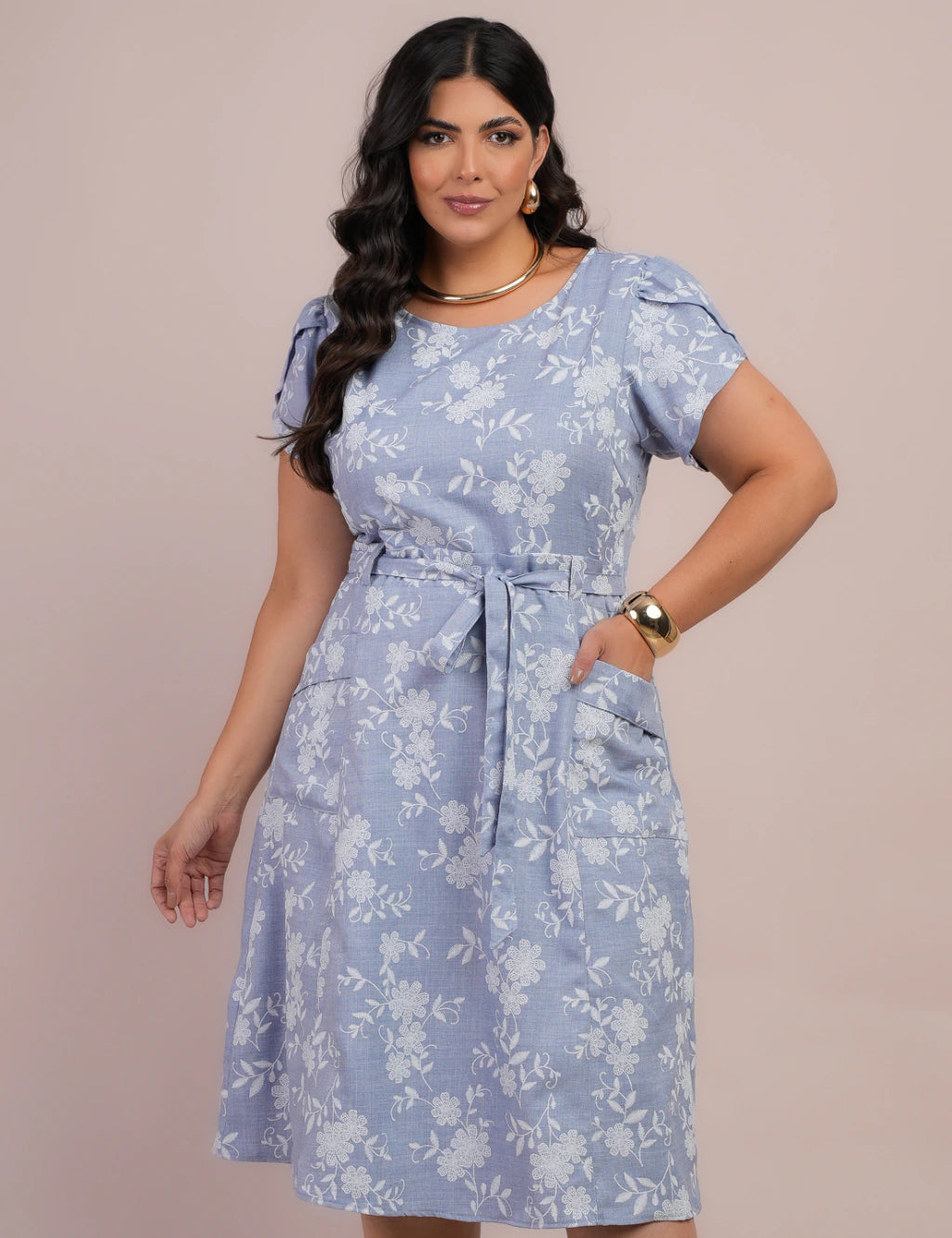 Vestido Curto Alfaiataria Com Textura Bolso Azul