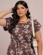 Vestido Curto Alfaiataria Com Textura Bolso Marrom