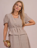 Vestido Midi Decote Princesa Marrom