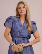 Vestido Midi Com Cinto Azul