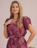 Vestido Midi Com Cinto Vinho