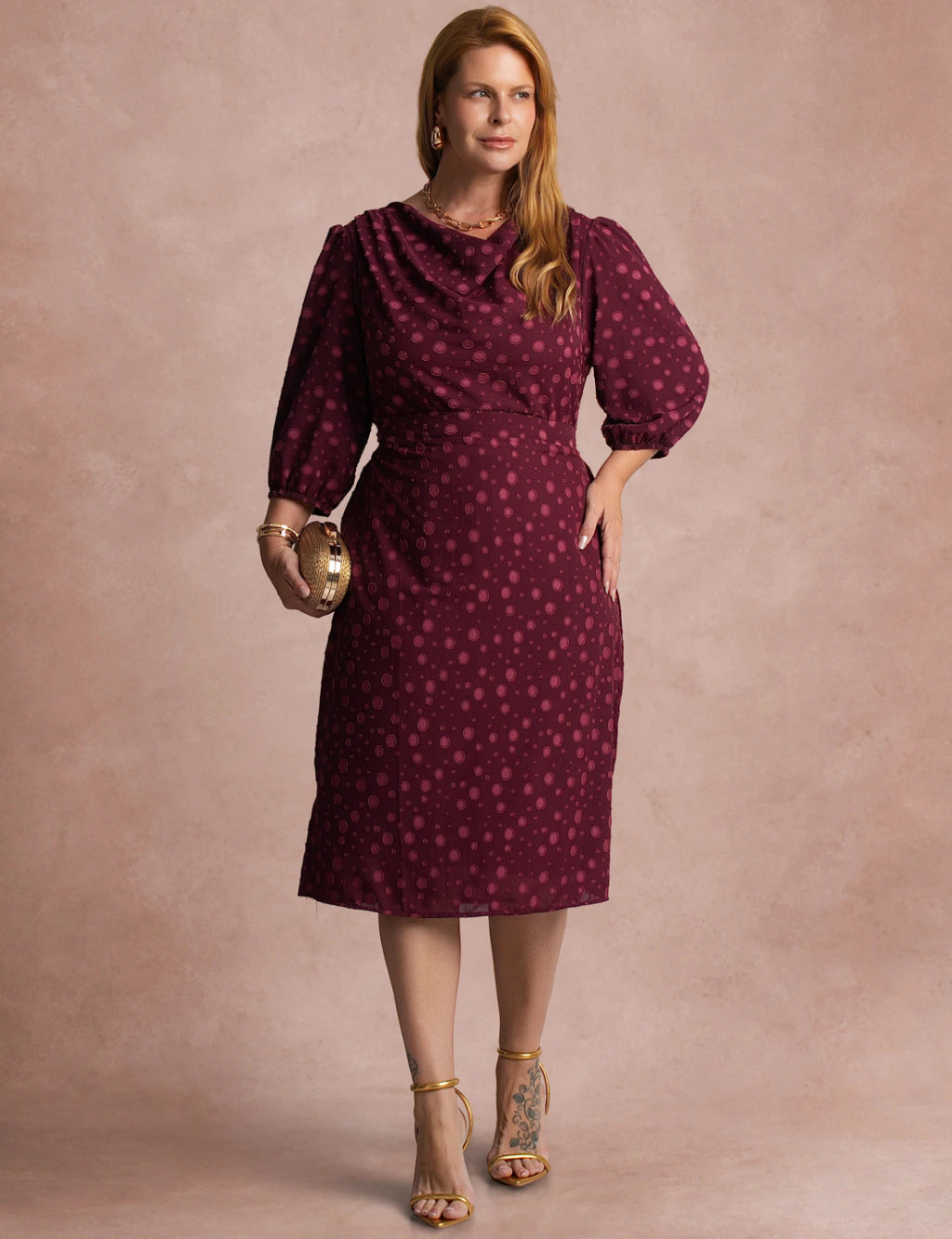 Vestido Midi Gola Boba Vinho