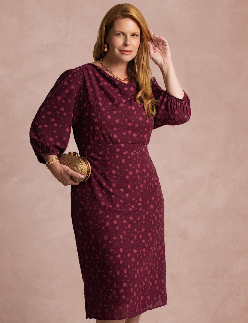 Vestido Midi Gola Boba Vinho