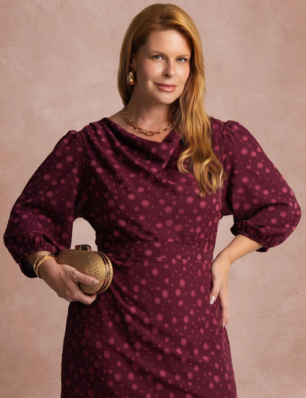 Vestido Midi Gola Boba Vinho