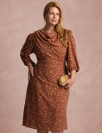 Vestido Midi Gola Boba Marrom
